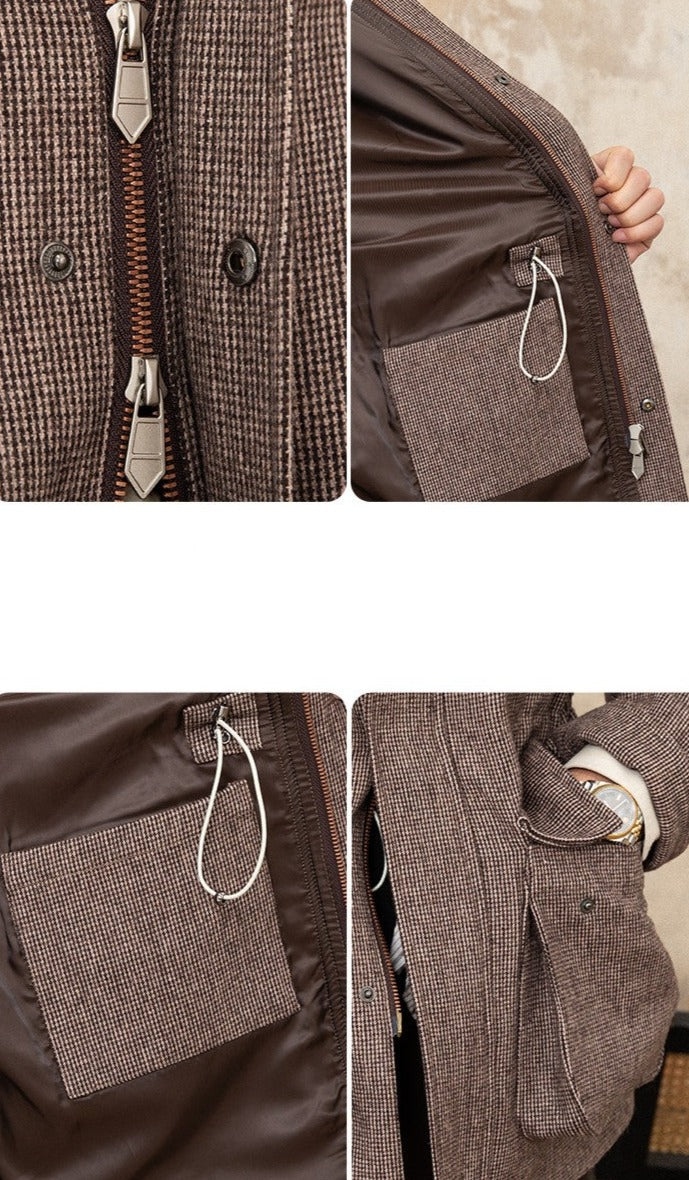 Wełniana kurtka typu car coat w pepitkę | Sterlington