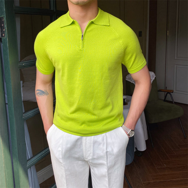 Polo męskie slim fit z kołnierzykiem na zamek | Glanford